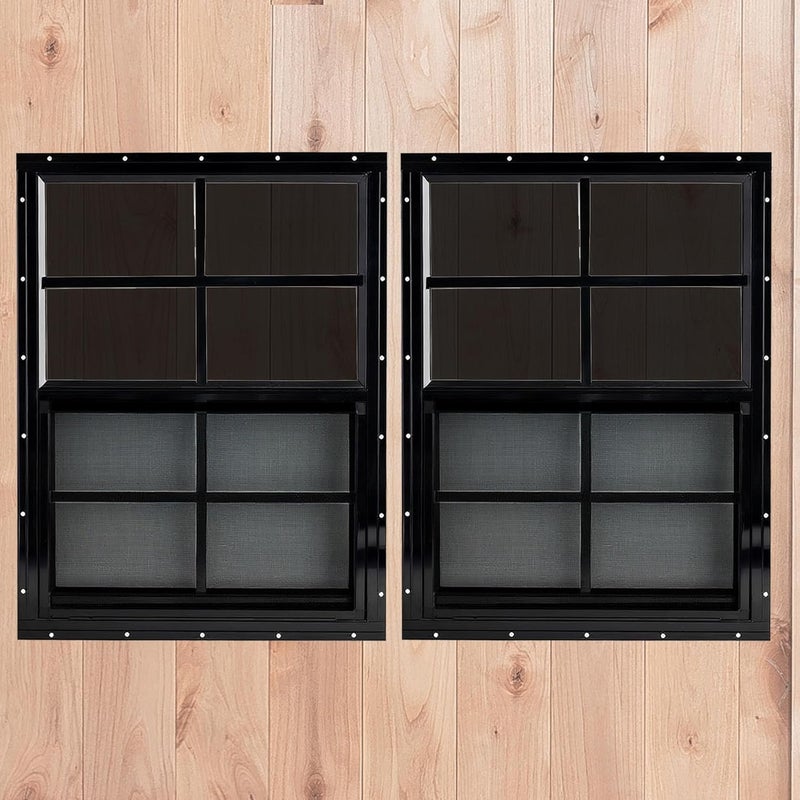 Shineforu 18" x 27" Black Shed Windows 2 Pack,Small Windows with Tempered Glass - Flush Mount | Ultimate Choice for Chicken Coop, Greenhouse, Garage, Playhouse - Image 1